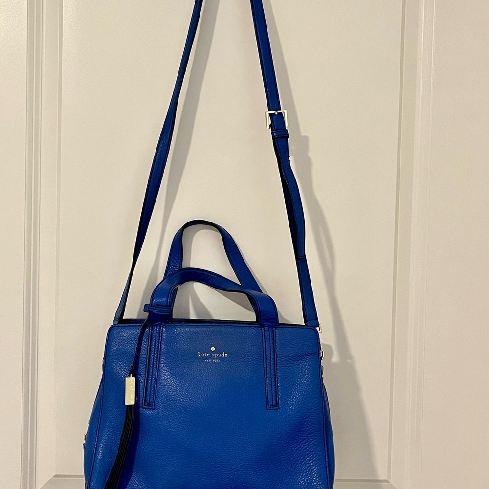 Kate Spade cobalt blue leather satchel with detachable strap